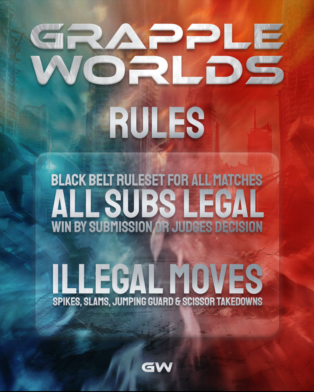 Book cover of 'Grapple Worlds Rules' with colorful abstract design